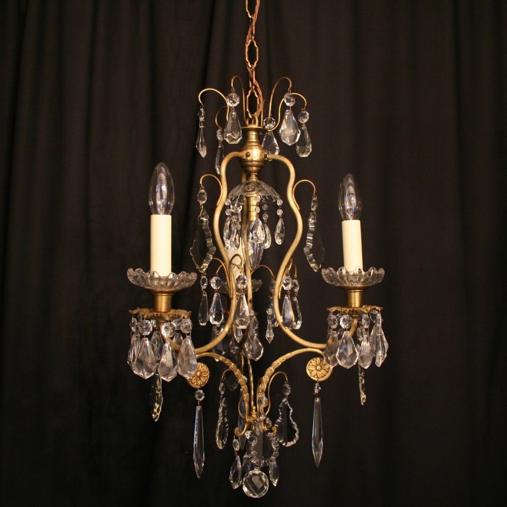 A French Gilded Cast Brass 4 Light Antique Chandelier