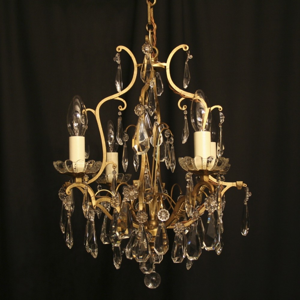 A French Gilded Cast Brass Birdcage 4 Light Antique Chandelier