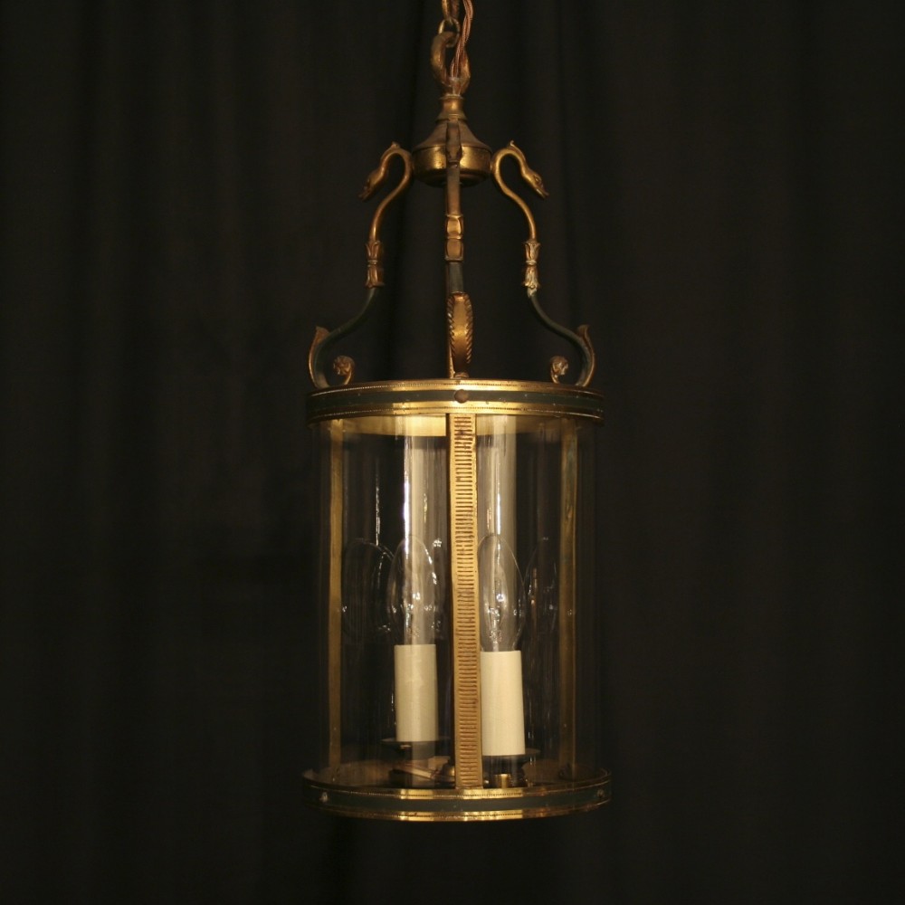A French Gilded Twin Light Antique Hall Lantern