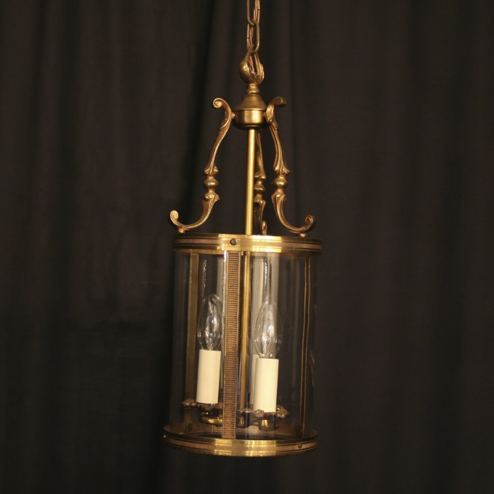 A French Gilded Triple Light Antique Hall Lantern