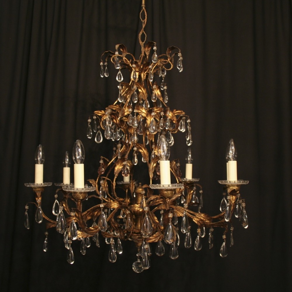 A Large Florentine Gilded 8 Light Cage Antique Chandelier