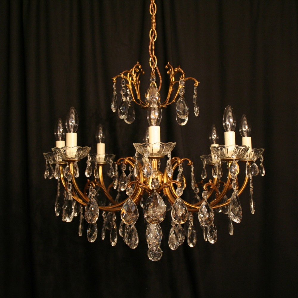 A Lovely Italian 8 Light Gilded Antique Chandelier