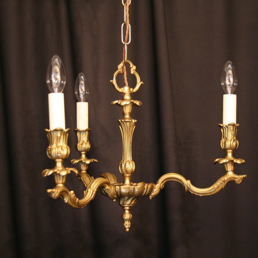 A French Small Brass 3 Light Antique Chandelier
