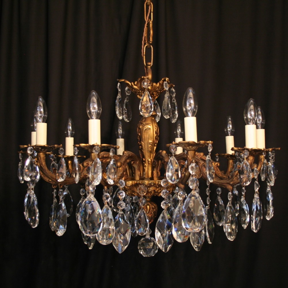An Italian 10 Light Gilded Cast Antique Chandelier