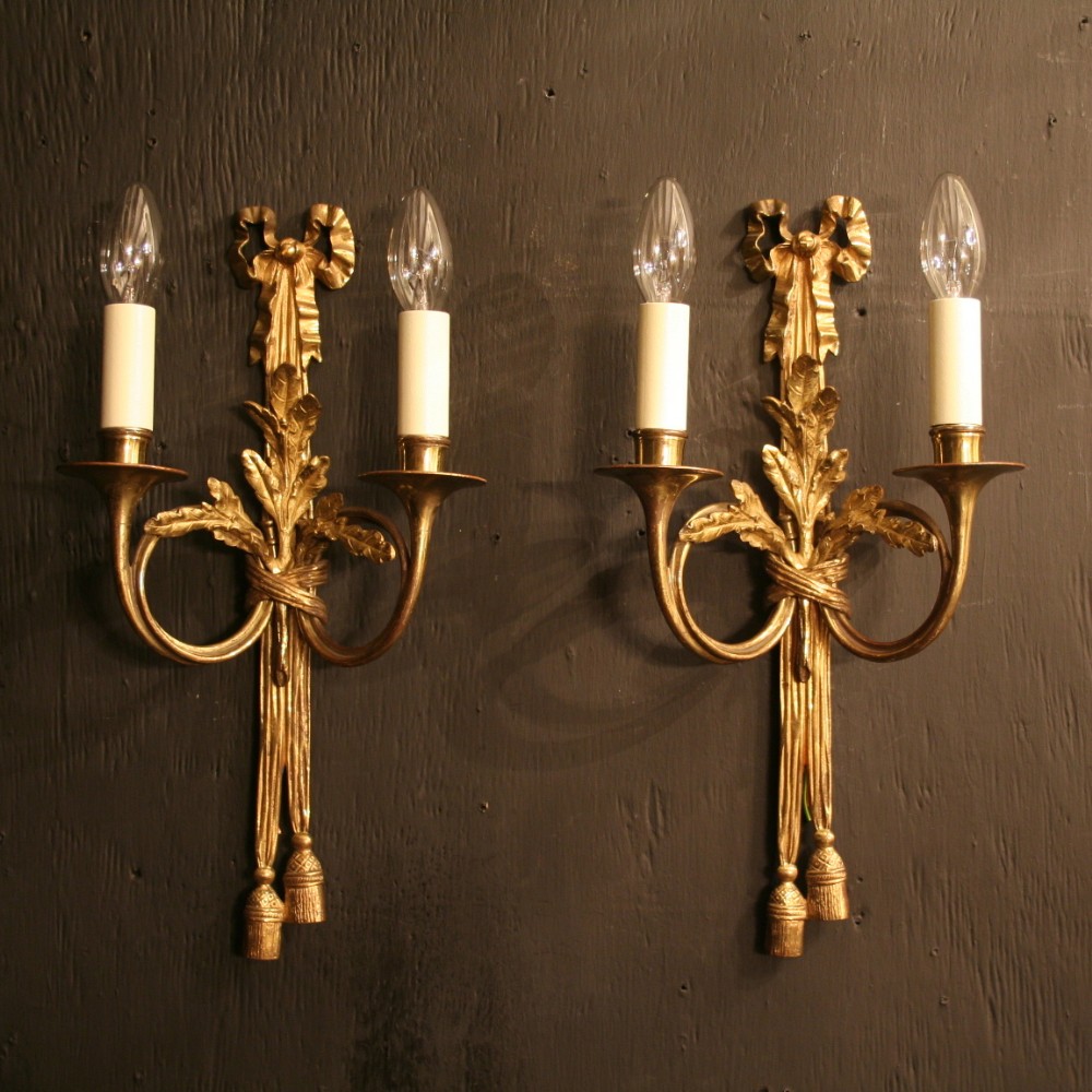 A French Pair Of Cast Brass Twin Arm Antique Wall Lights