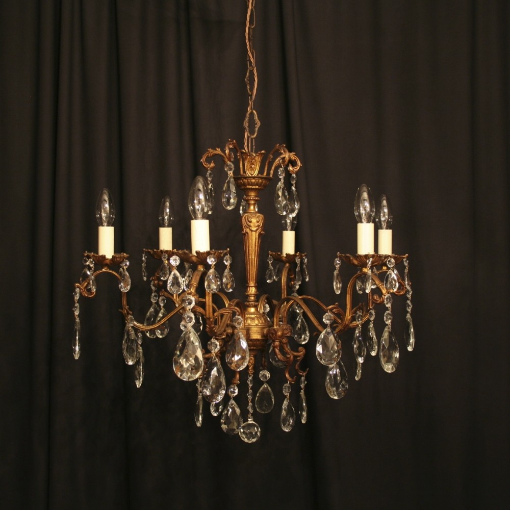 An Italian 6 Light Gilded Cast Antique Chandelier