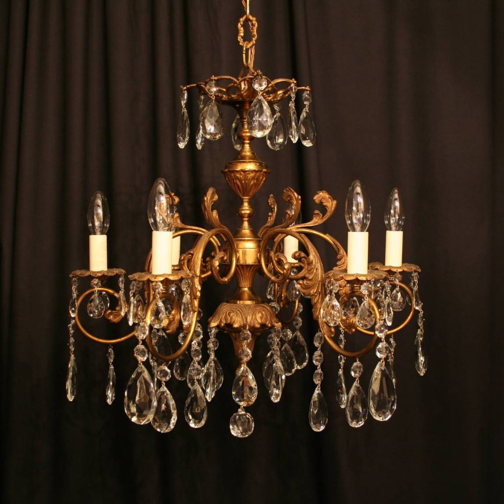 An Ornate Italian 6 Light Gilded Antique Chandelier