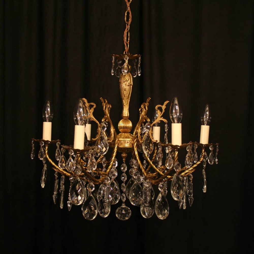 An Italian Cast Brass & Cut Glass 6 Light Chandelier