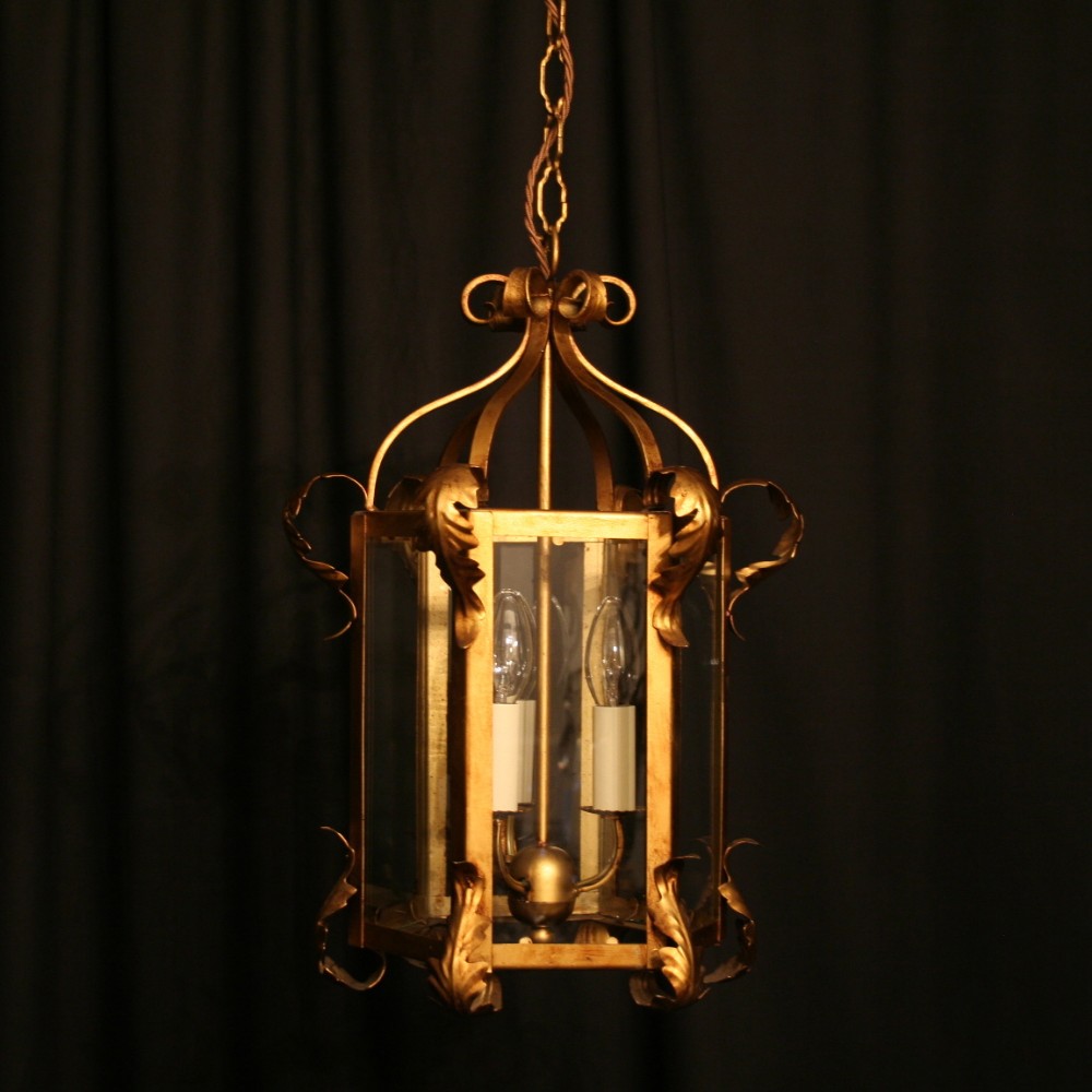 An Italian Florentine Triple Light Gilded Hall Lantern