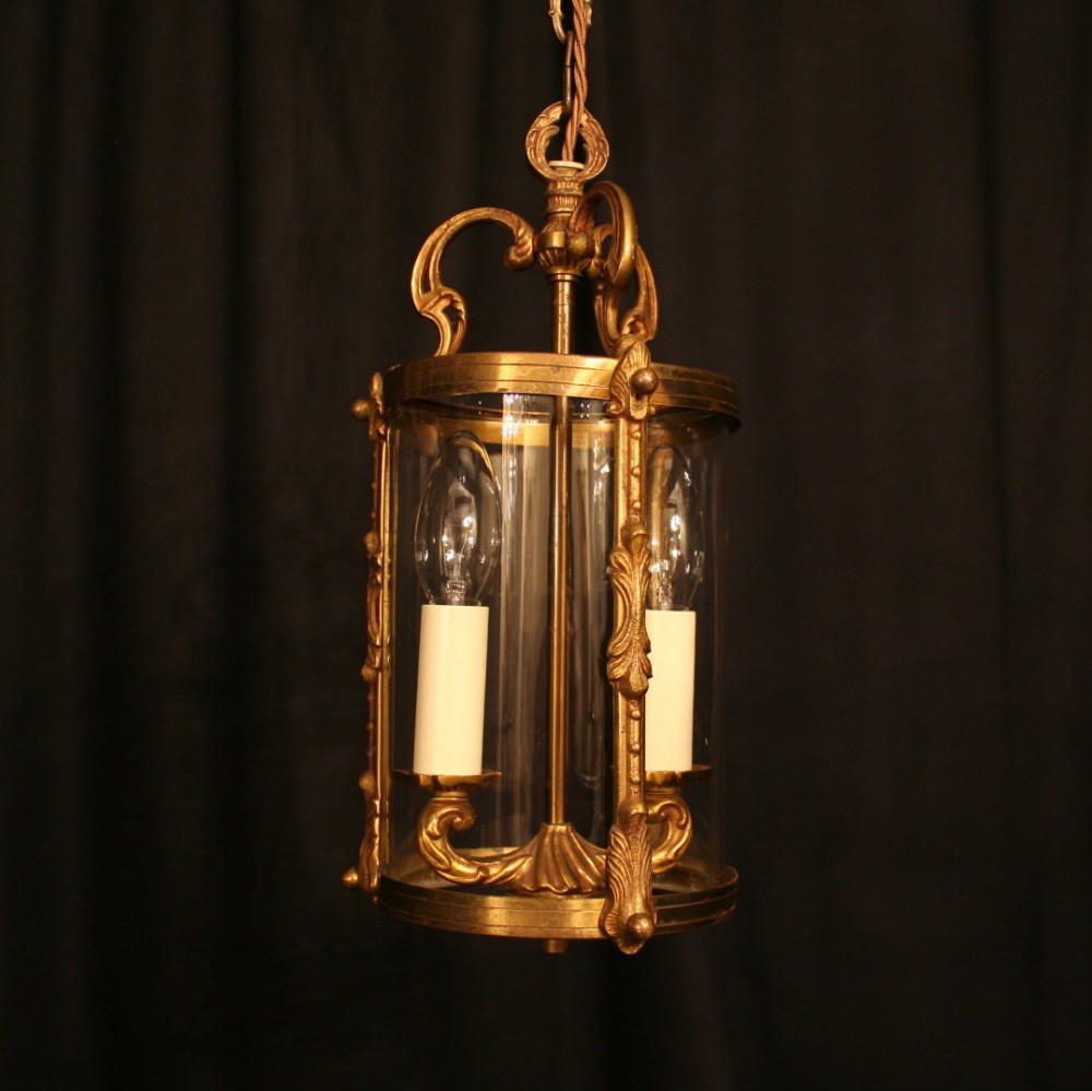 A French Gilded Twin Light Antique Circular Hall Lantern