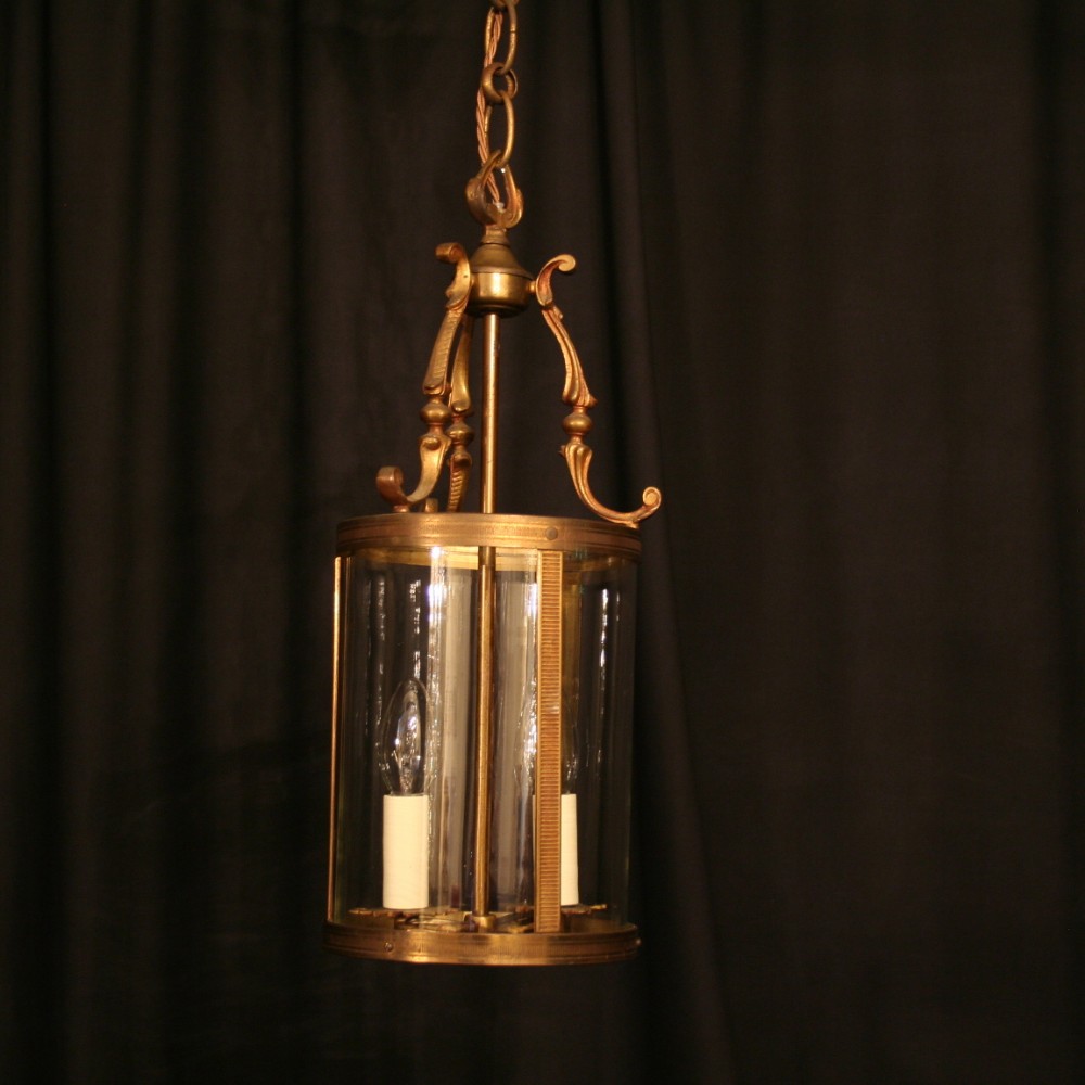 A French Gilded Twin Light Circular Antique Hall Lantern