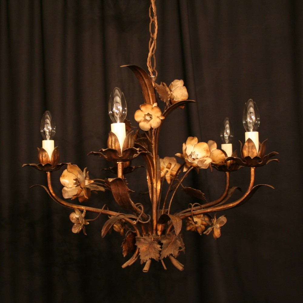 A French Floral 5 Light Antique Chandelier