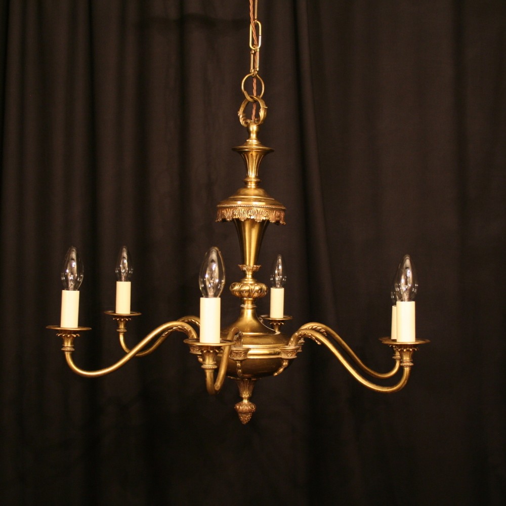 An English Cast Brass 6 Light Antique Chandelier