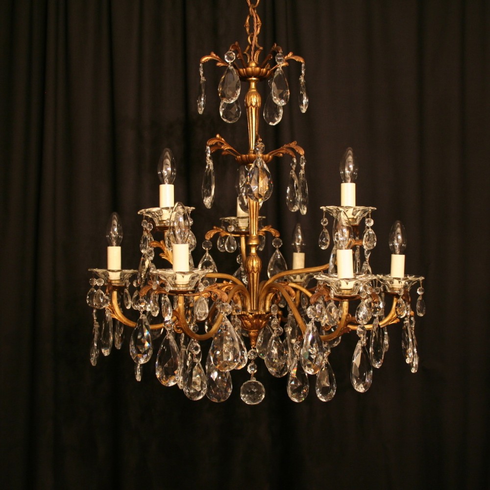 An Italian Gilded 9 Light Double Tiered Antique Chandelier