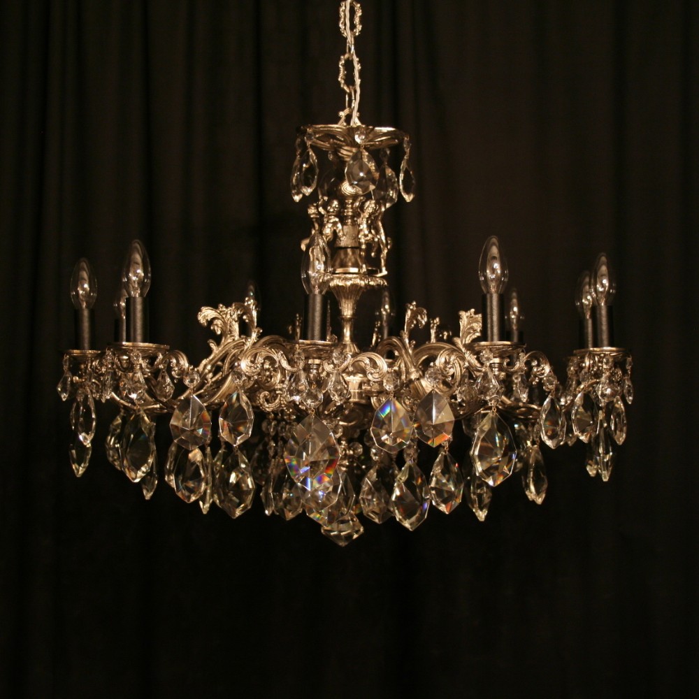 An Italian Silver Nickel 10 Light Antique Chandelier