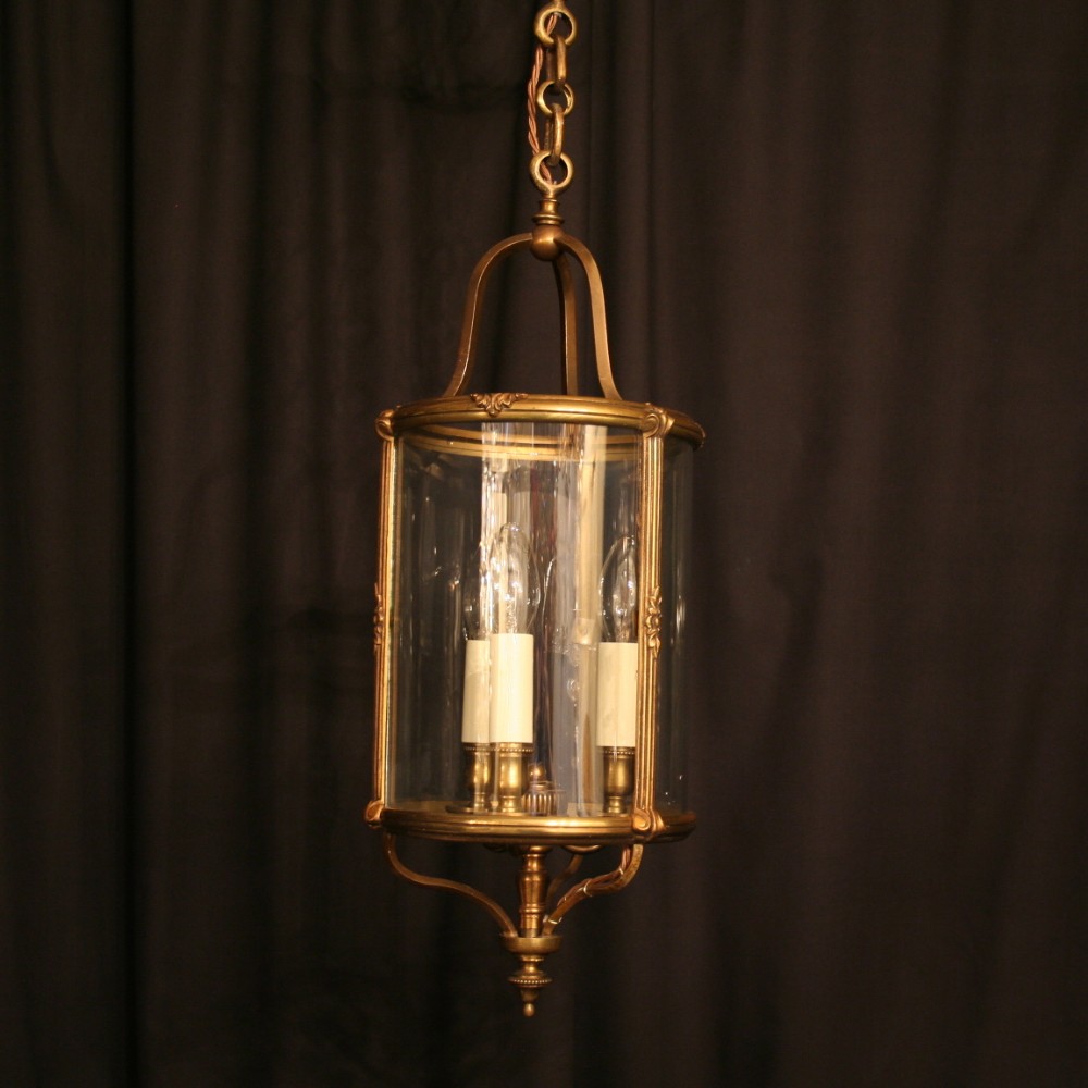A French Gilded Three Light Circular Antique Hall Lantern