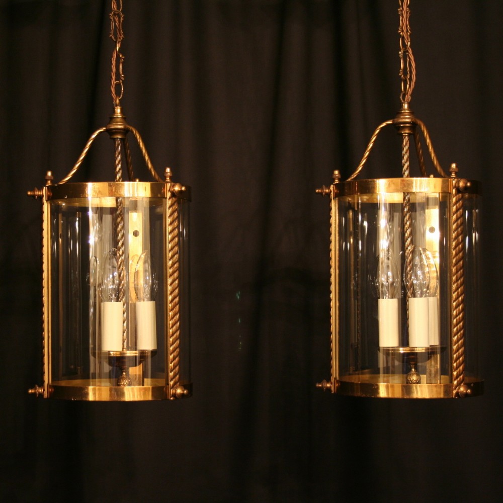 A French Pair Of Triple Light Gilded Antique Lanterns