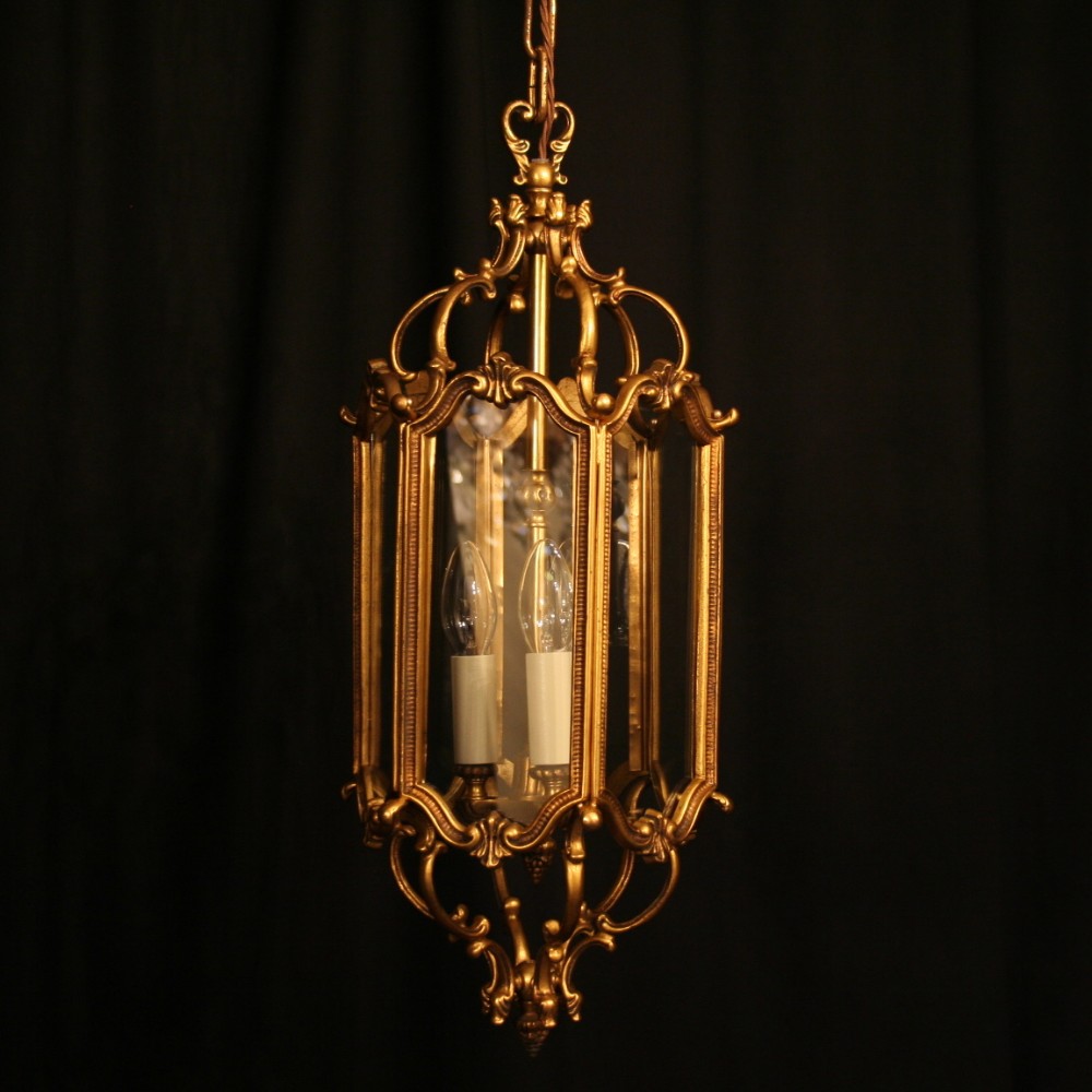 A French Gilded Triple Light Antique Lantern