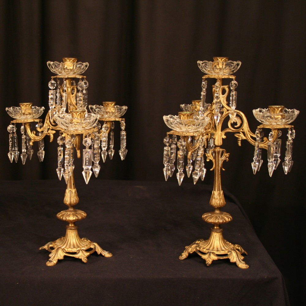 A French Pair Of Gilded Bronze Antique Candelabra