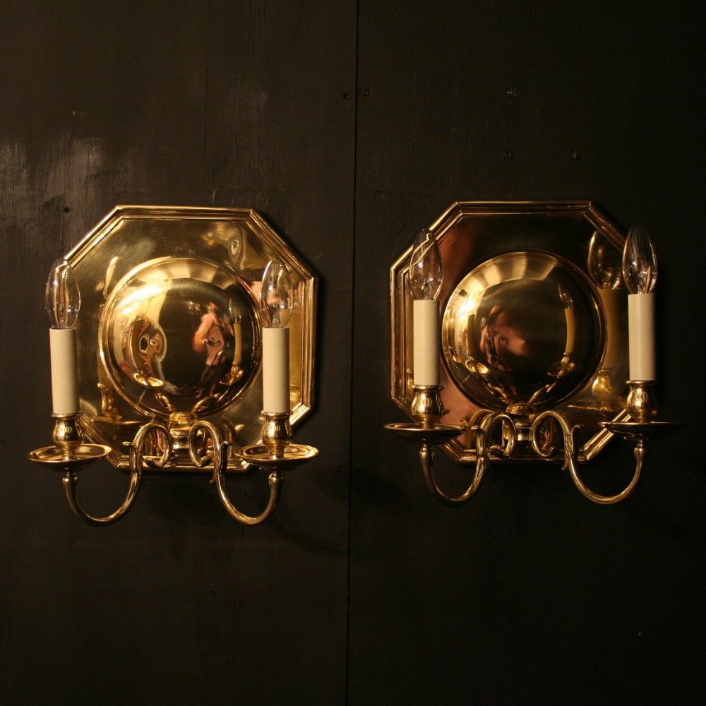 An English Pair Of Twin Arm Antique Wall Lights