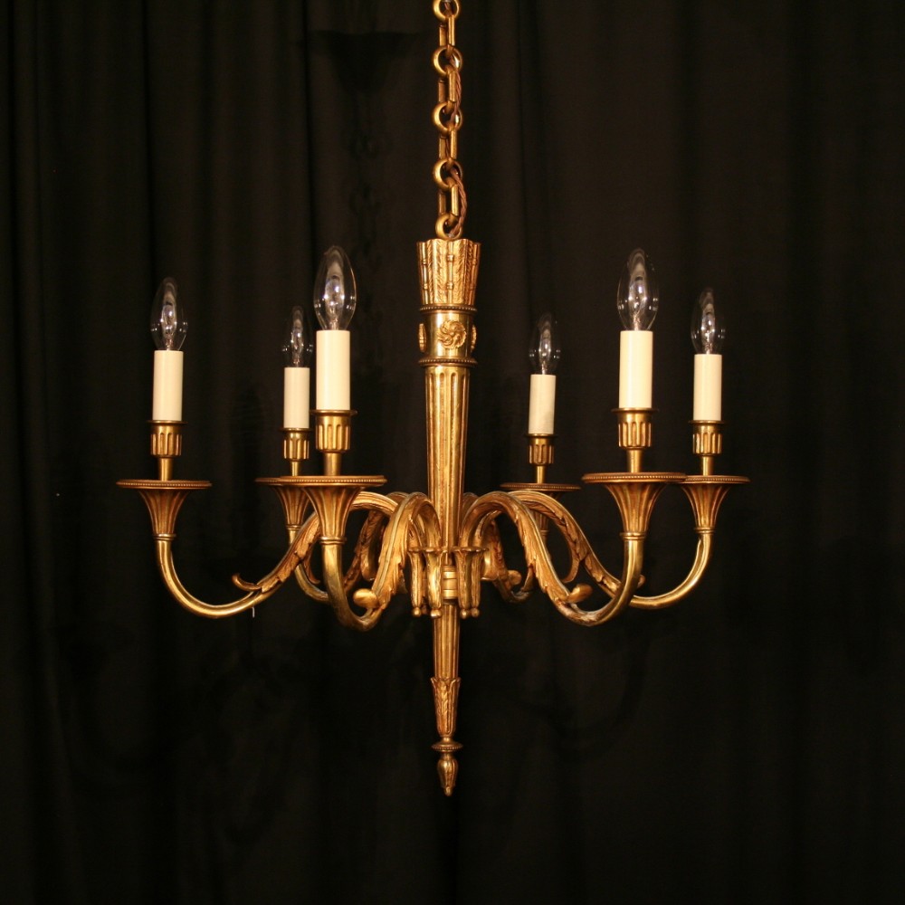 A French Gilded 6 Light Antique Chandelier