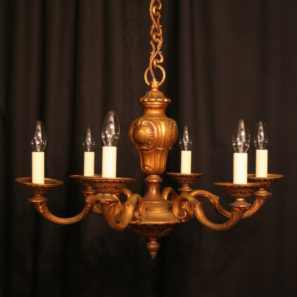 A French Gilded 6 Light Antique Chandelier