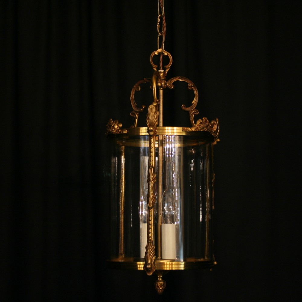 A French Gilded Triple Light Convex Antique Lantern