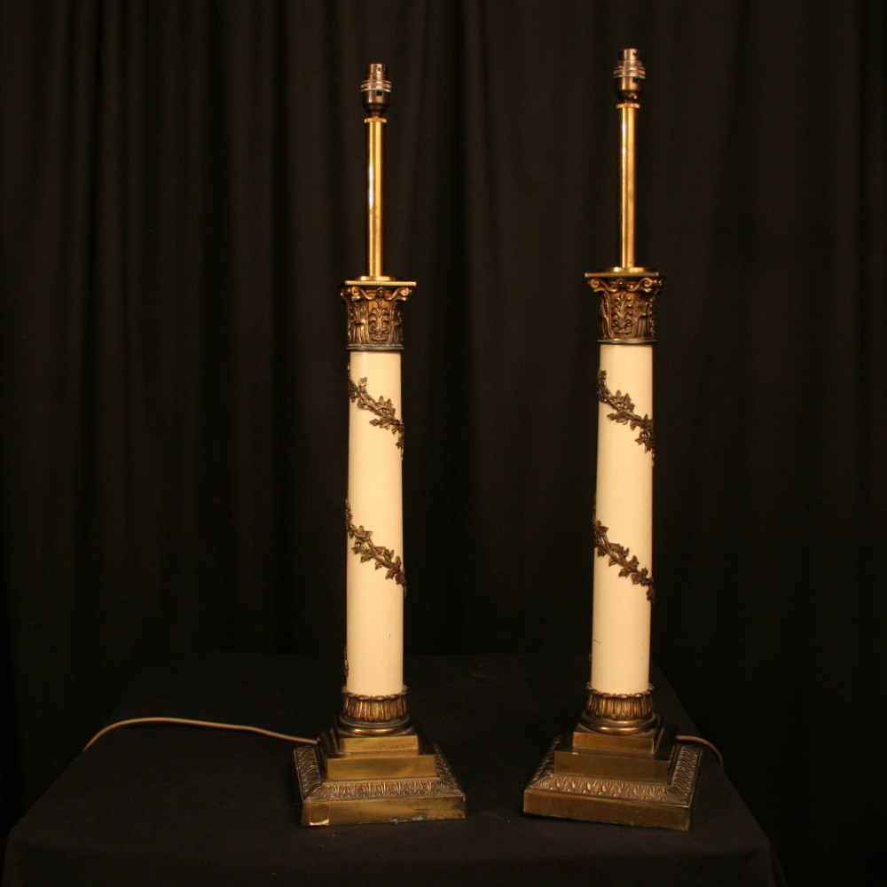 A Pair Of Brass Vine Table Lamps