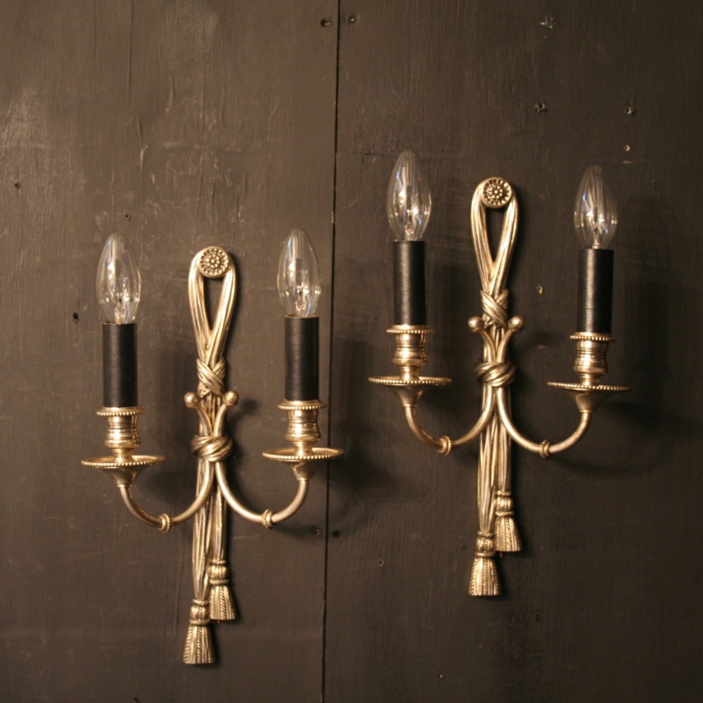 A French Silver Pair Of Rope Antique Wall Lights