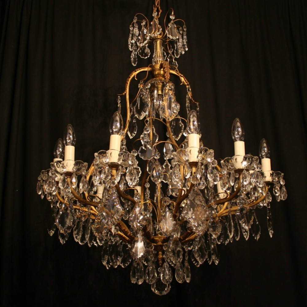 A Large French Gilded Birdcage Form Antique Chandelier