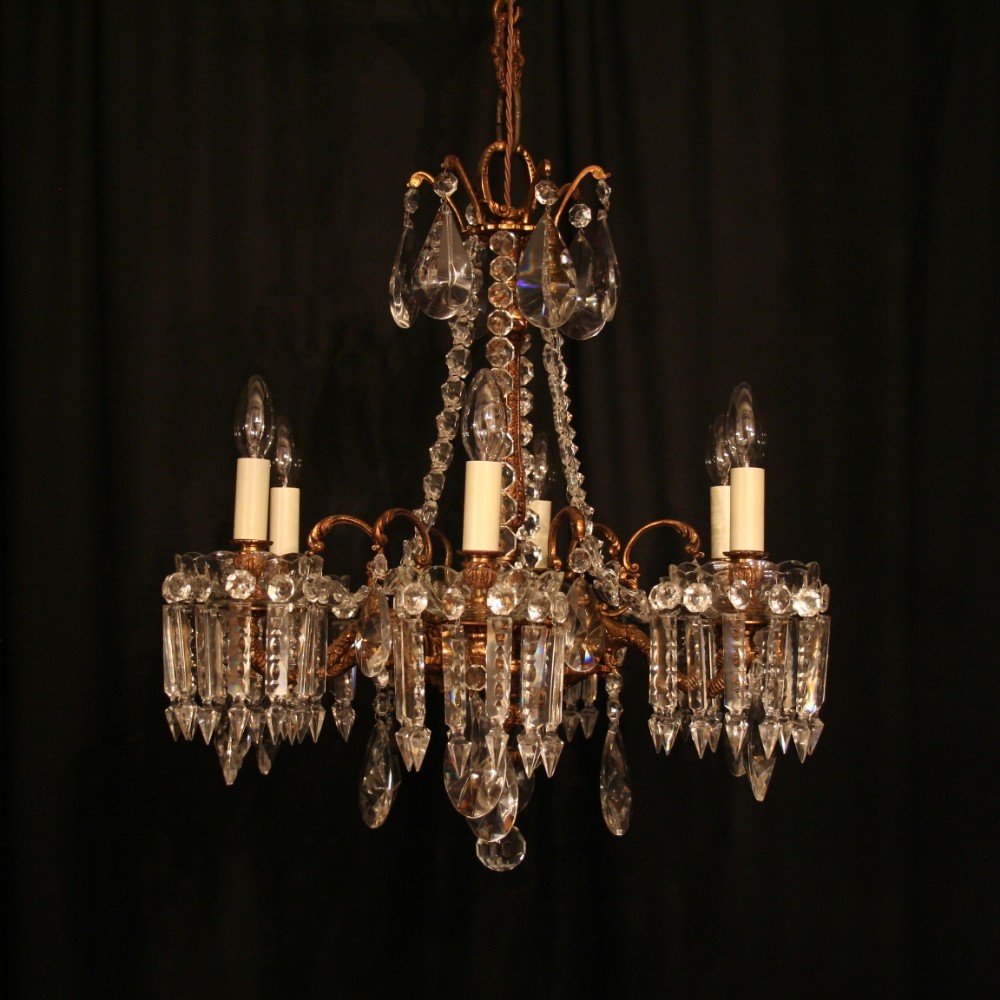 An Italian 6 Light Gilded Antique Chandelier