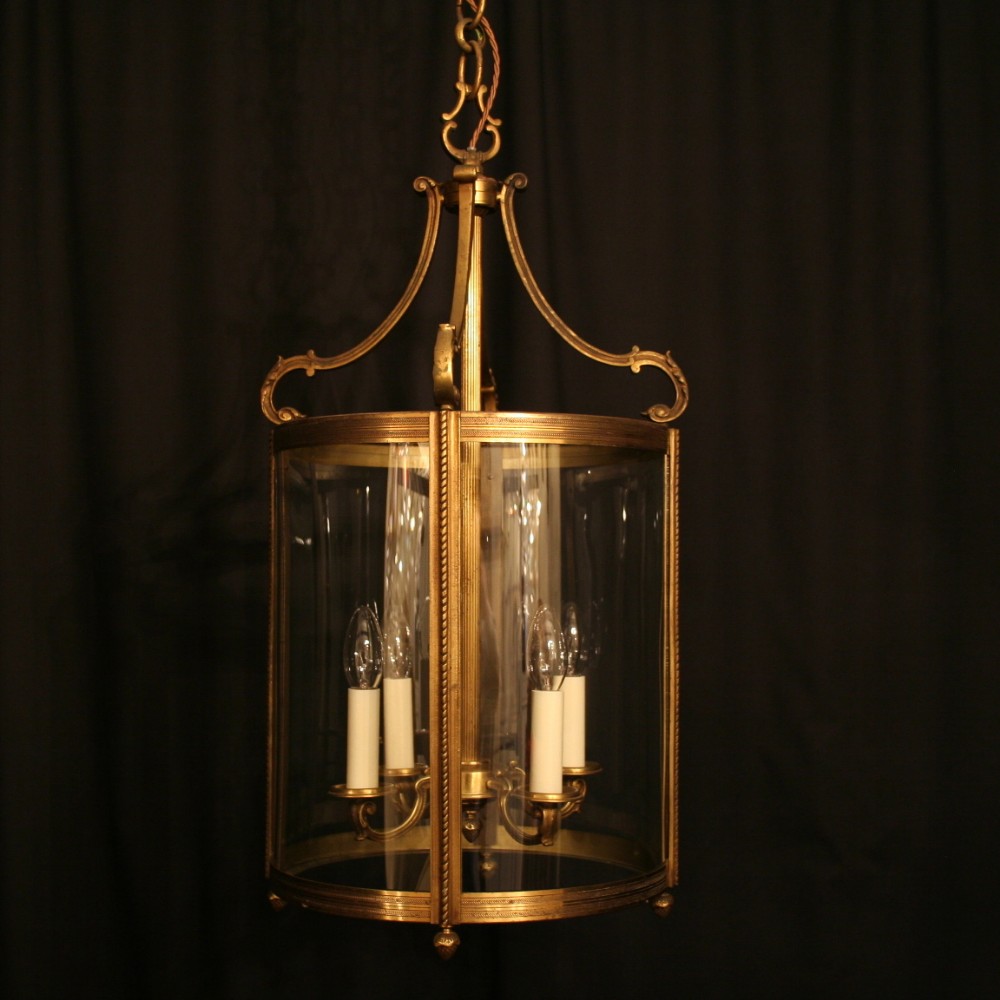 A Large French Gilded Bronze Antique Hall Lantern