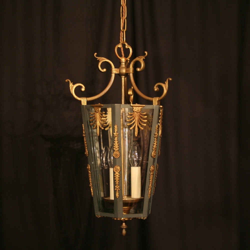 A French Gilded Triple Light Antique Lantern