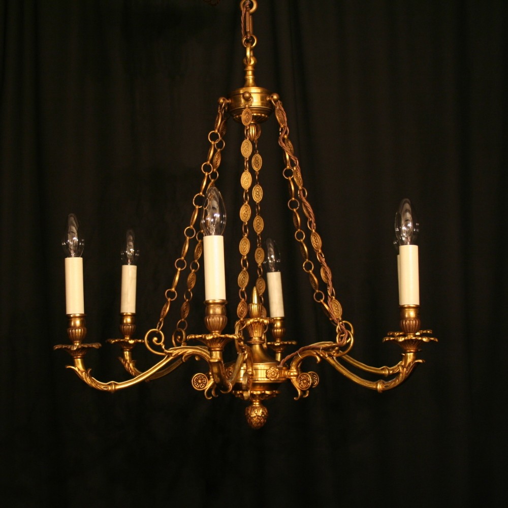 A French Gilded Bronze 6 Light Antique Chandelier