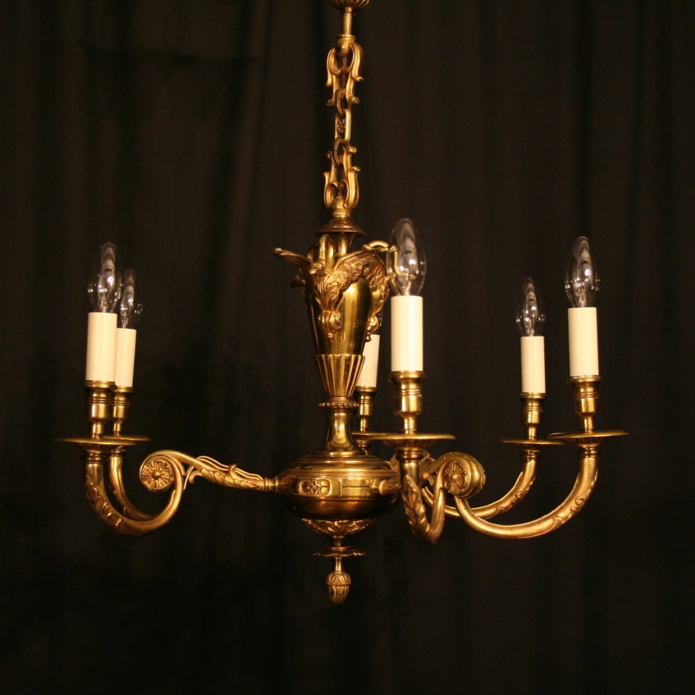 A French Bronze 6 Light Antique Chandelier