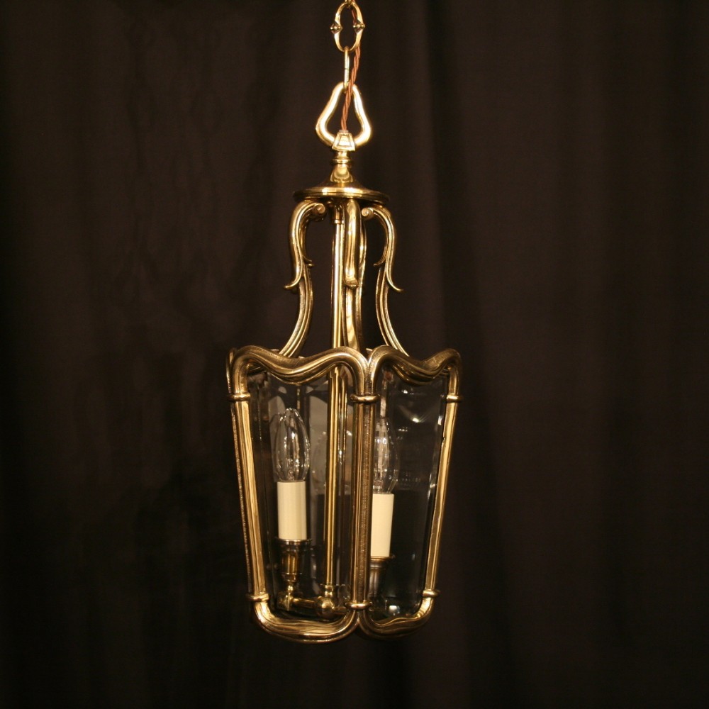 A French Cast Brass Twin Light Antique Hall Lantern