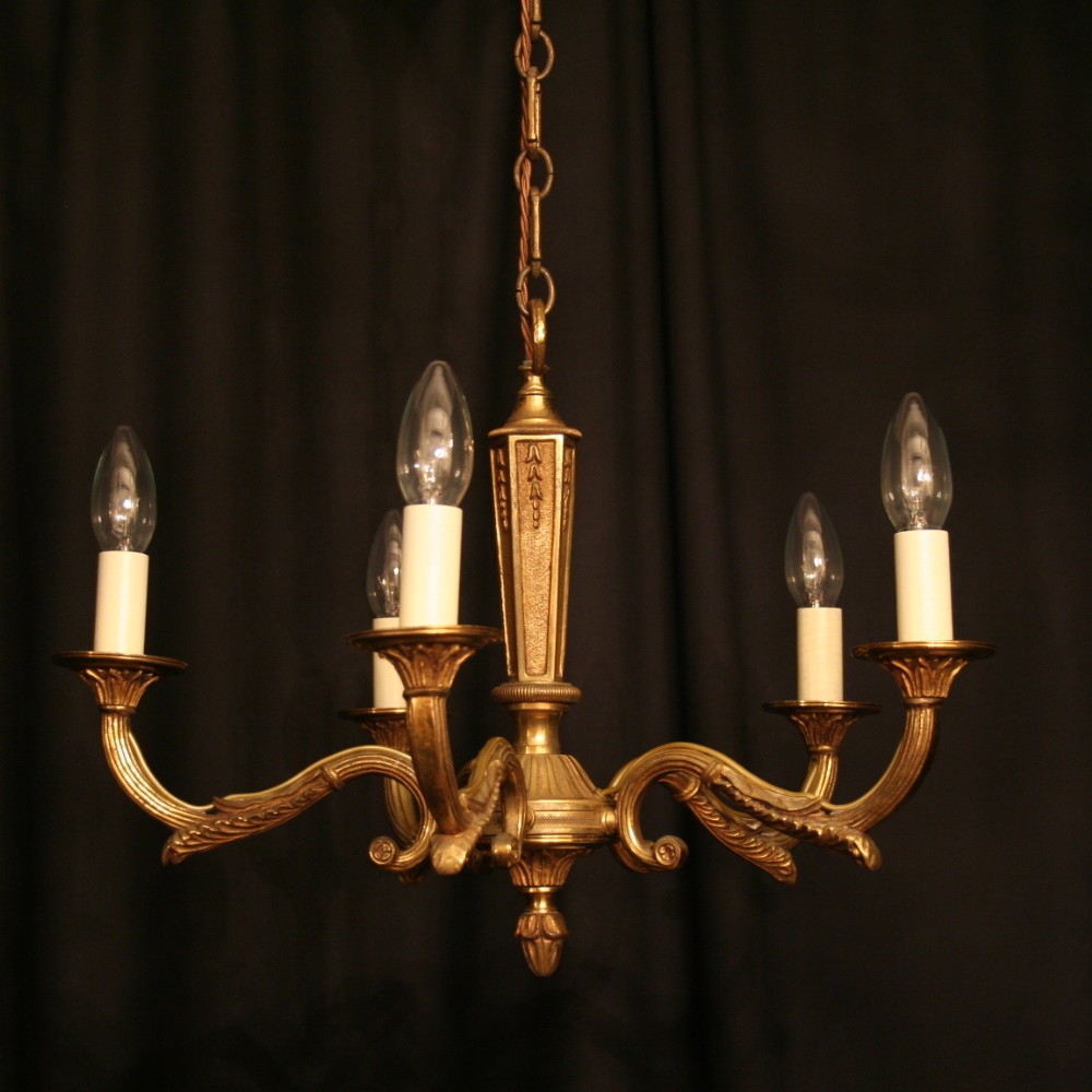 A French Gilded 5 Light Antique Chandelier