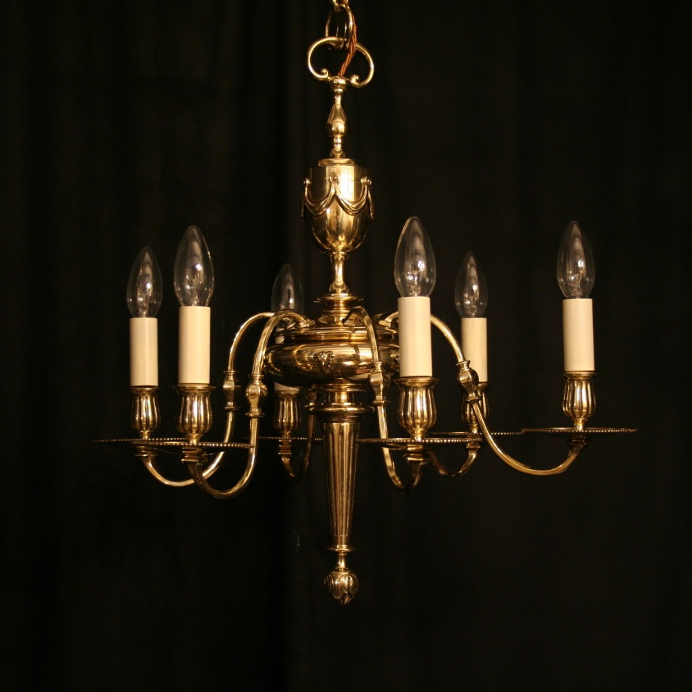 An English Brass Ram 6 Light Antique Chandelier
