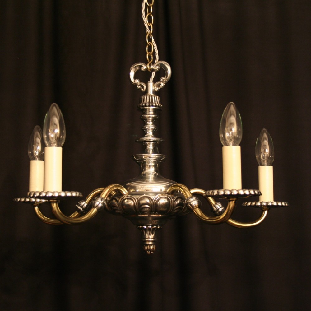 An English Nickel 5 Light Antique Chandelier