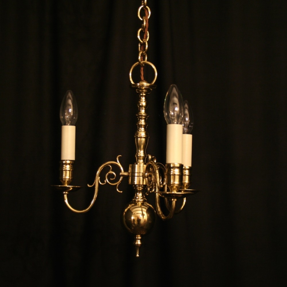 An English Brass Triple Light Antique Chandelier