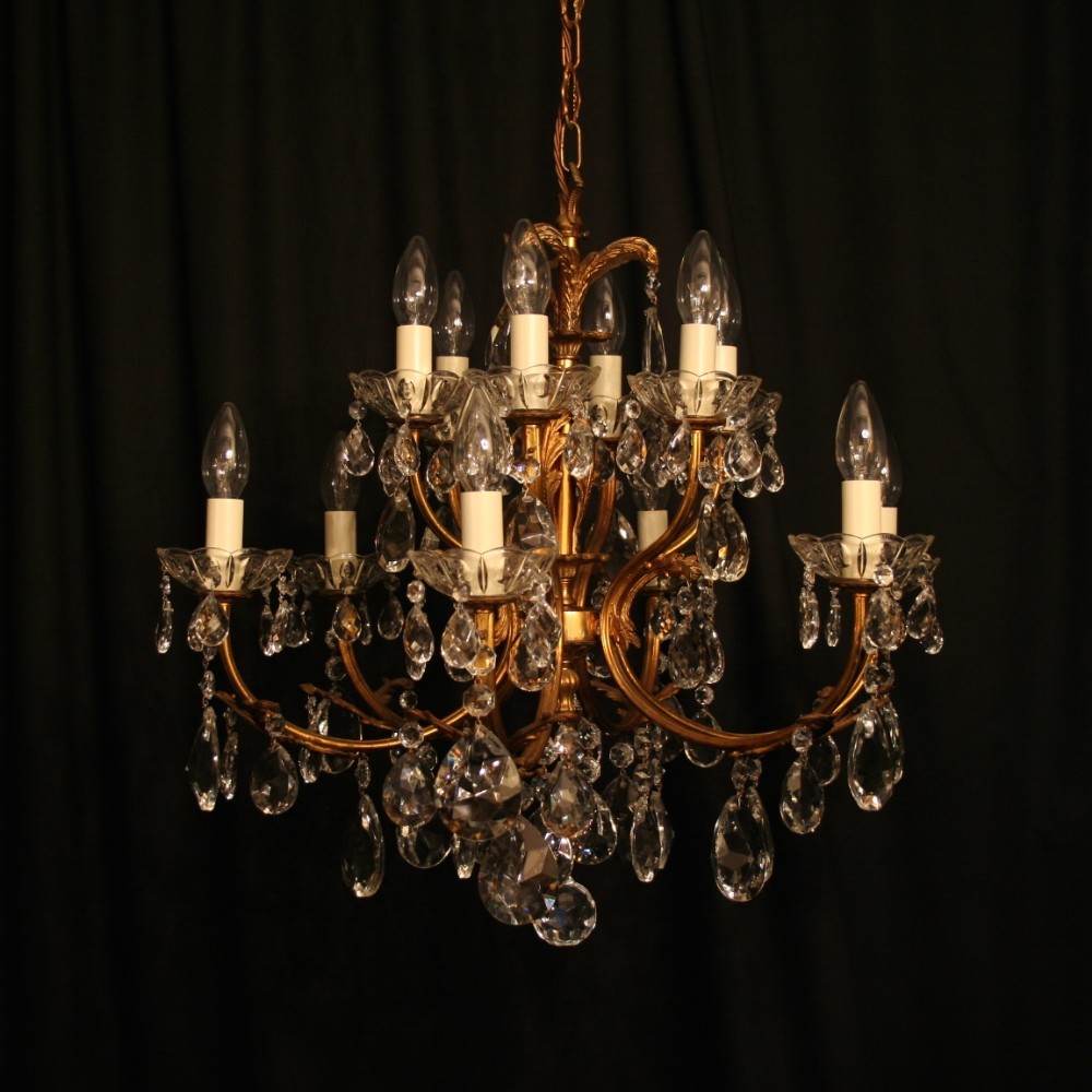 An Italian 12 Light Gilded Double Tiered Antique Chandelier