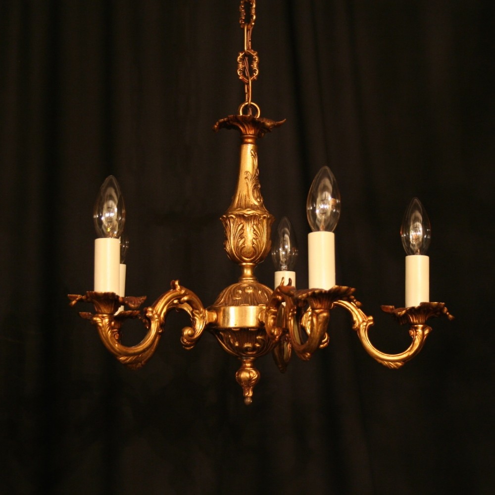 A French Gilded 5 Light Antique Chandelier
