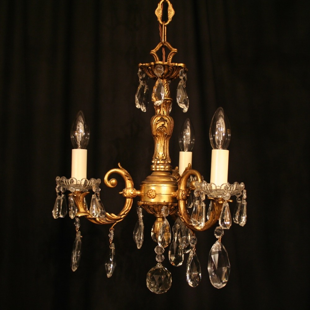 A French Triple Light Bronze Antique Chandelier