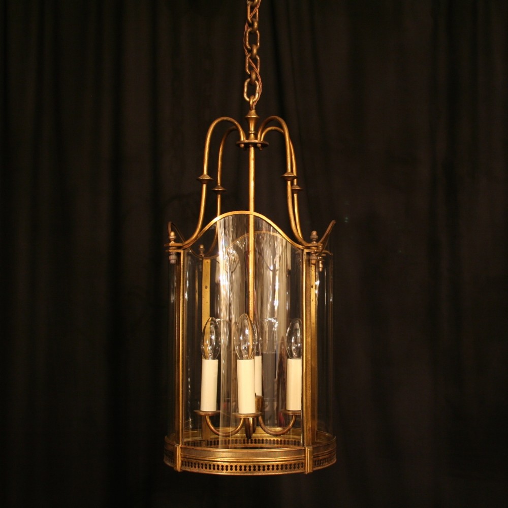A Large French Convex Gilded Antique Hall Lantern
