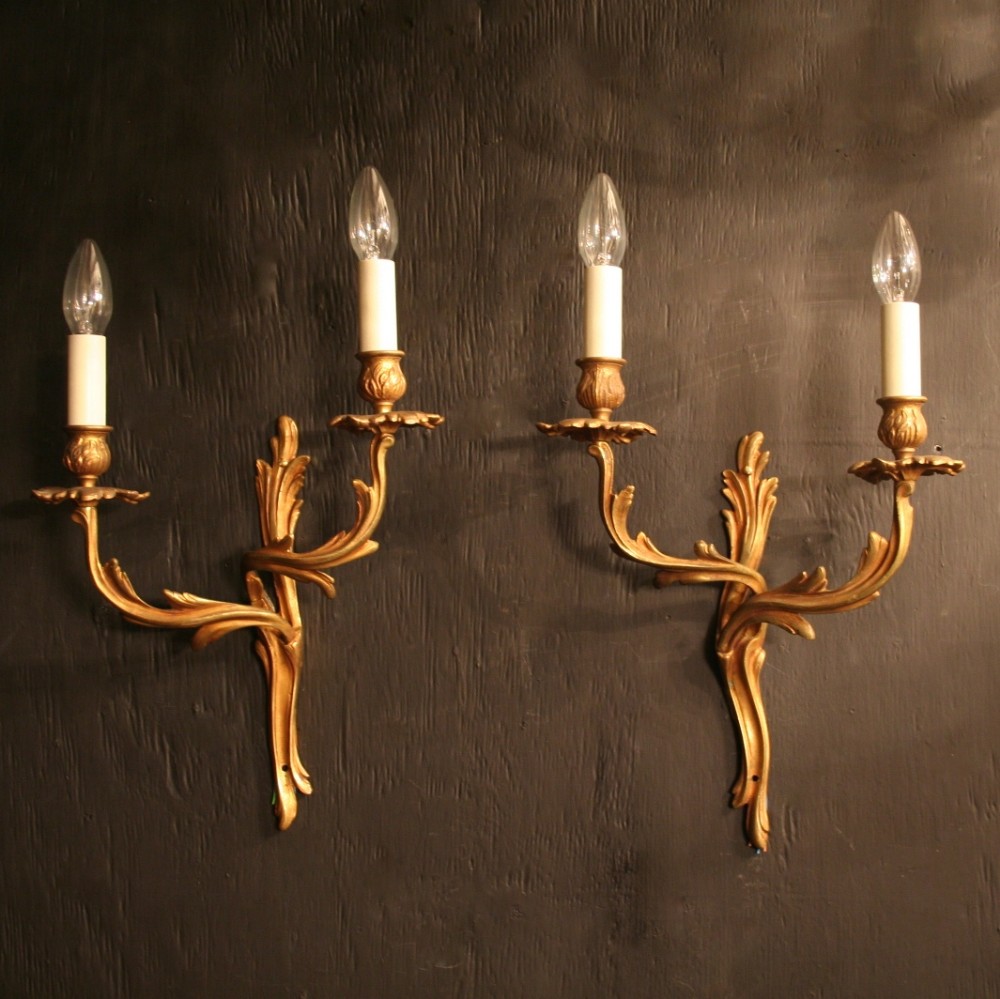 A French Pair Of Gilded Antique Wall Lights