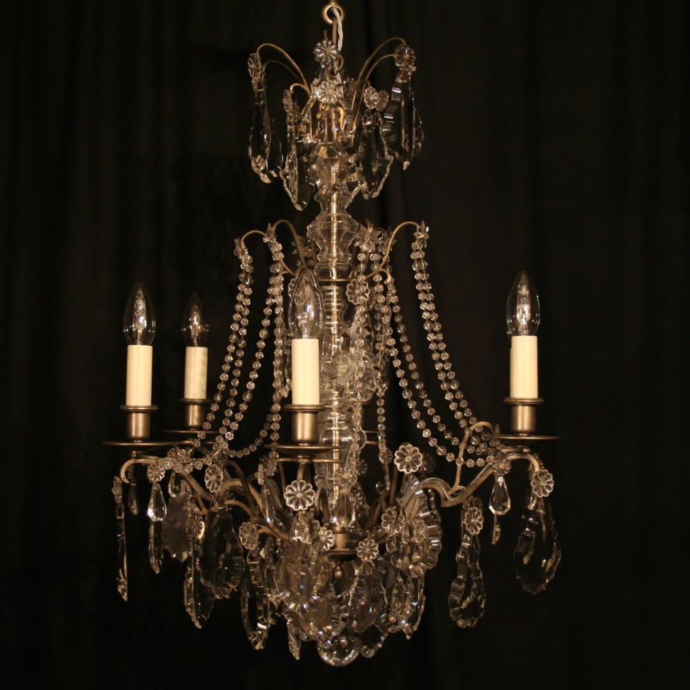 A French Silver & Crystal 6 Light Antique Chandelier