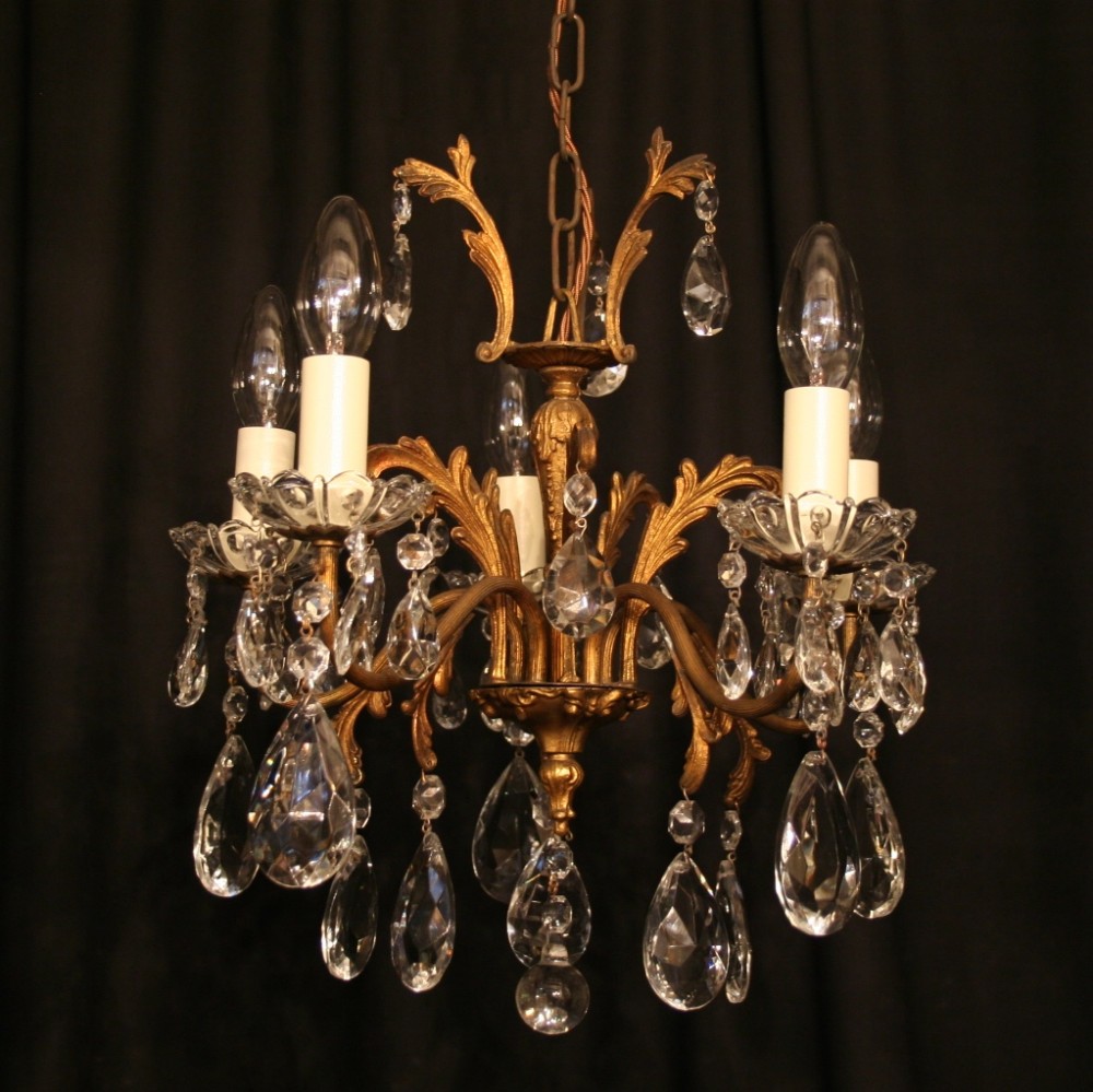 A Small Italian Gilded 5 Light Antique Chandelier