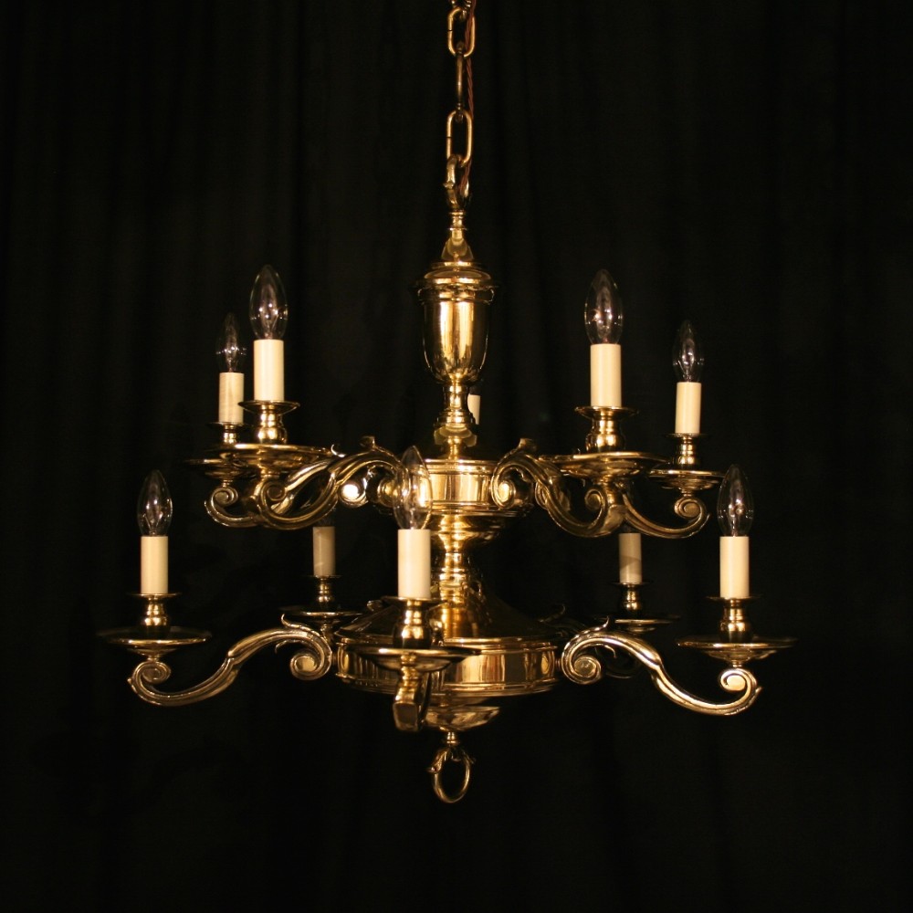 An English Brass 10 Light Antique Chandelier
