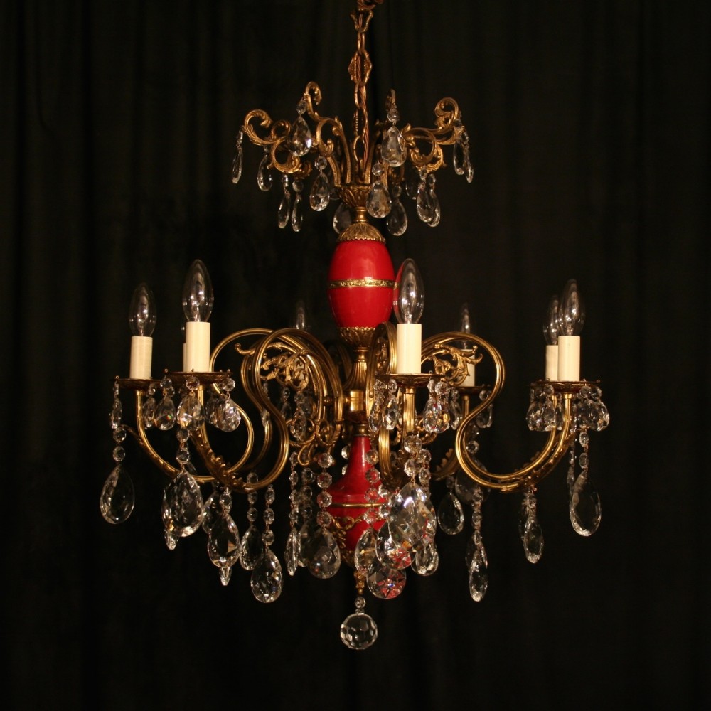 An Italian Red Enamelled 8 Light Chandelier
