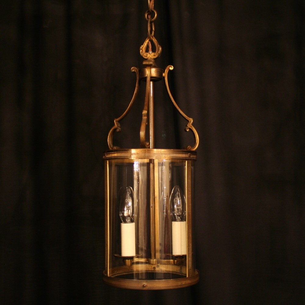 A French Gilded Twin Light Antique Hall Lantern